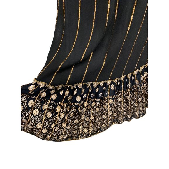 Ananta Black & Gold Striped Midi Dress With Floral Embellishments S/M - Picture 5 of 11